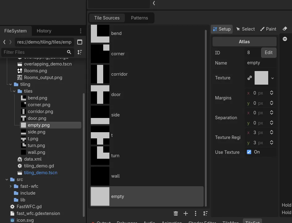 Assign the textures to the tileset