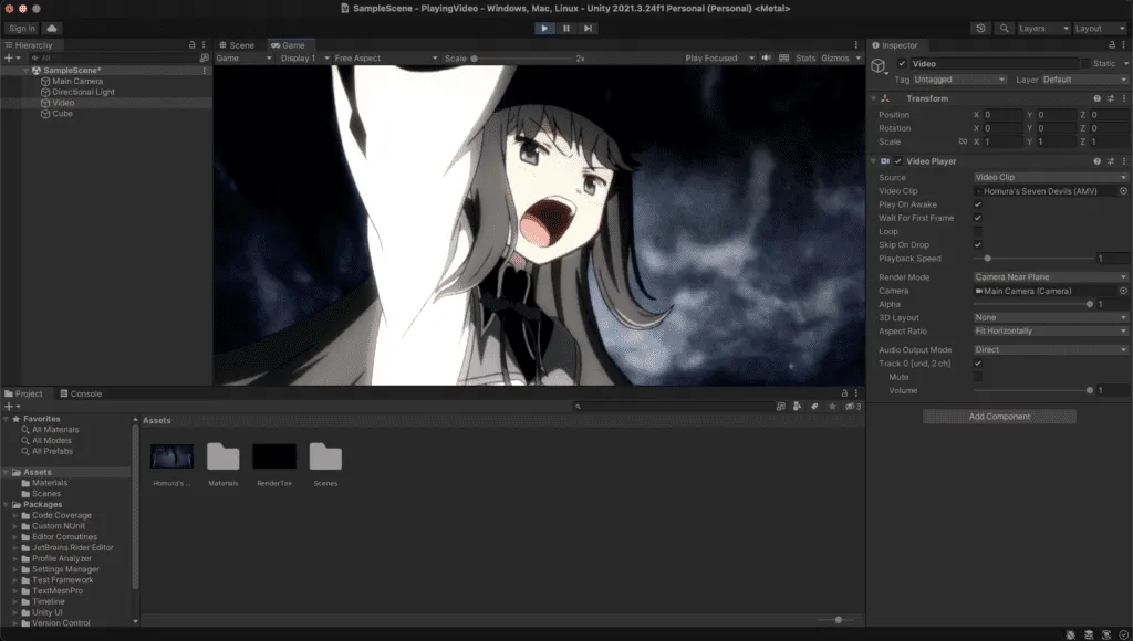 result playing a video in unity