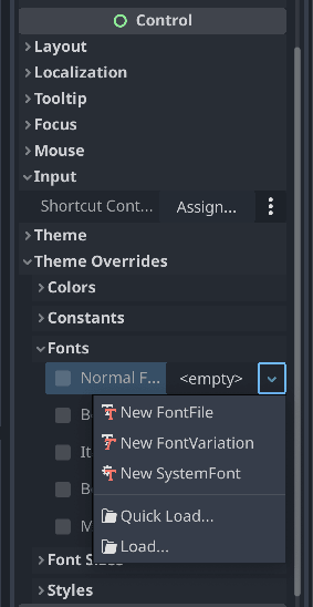 Fonts parameters before setting override