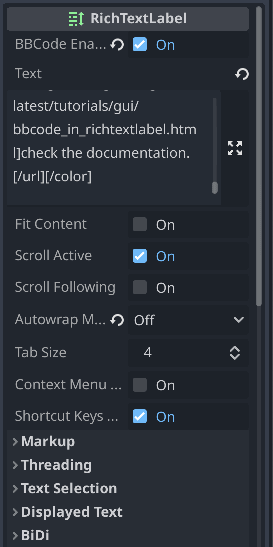 Other parameters of the RichtextLabel