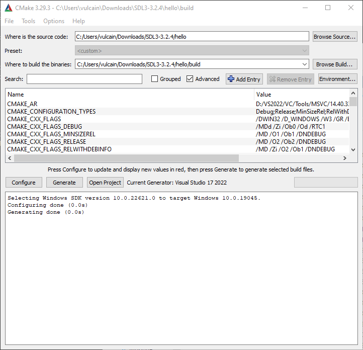 CMake GUI on windows for SDL3